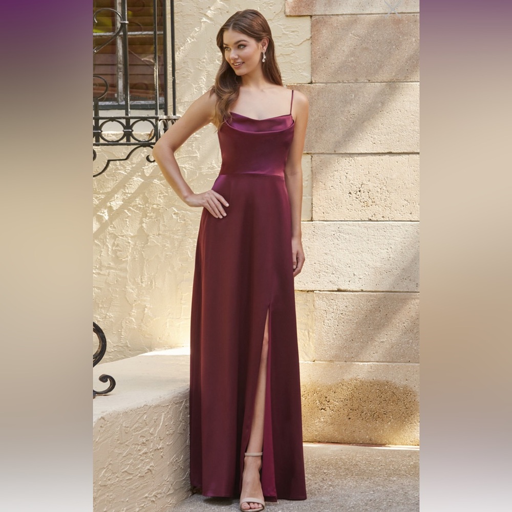 Christina Wu Satin bridesmaid dress red wine/ mahogany color